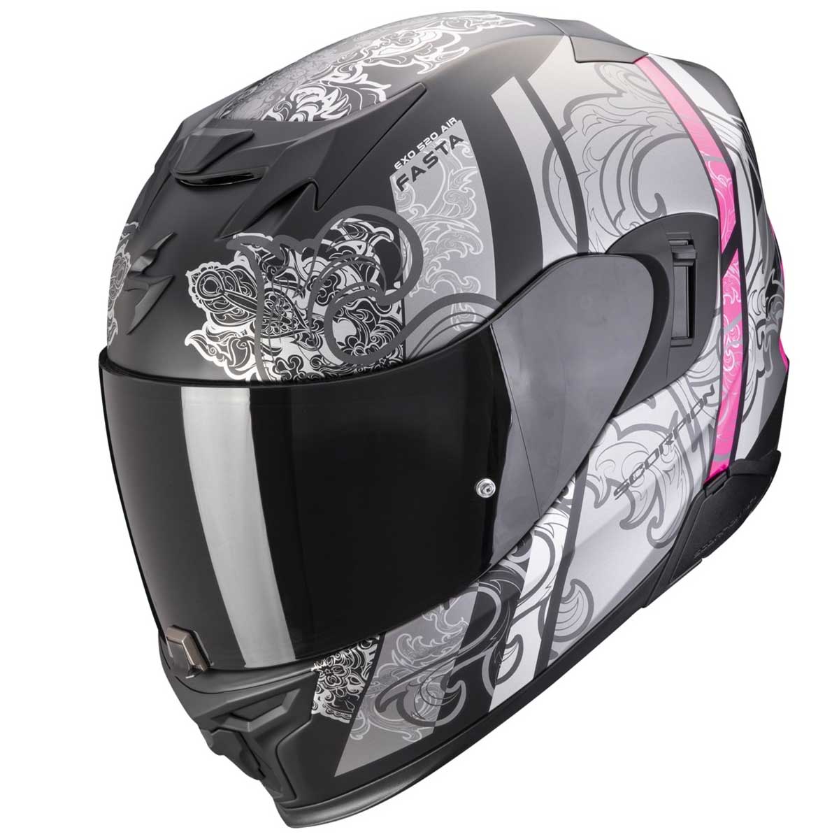Scorpion EXO-520 EVO Air Fasta Helm, schwarz-silber-pink matt
