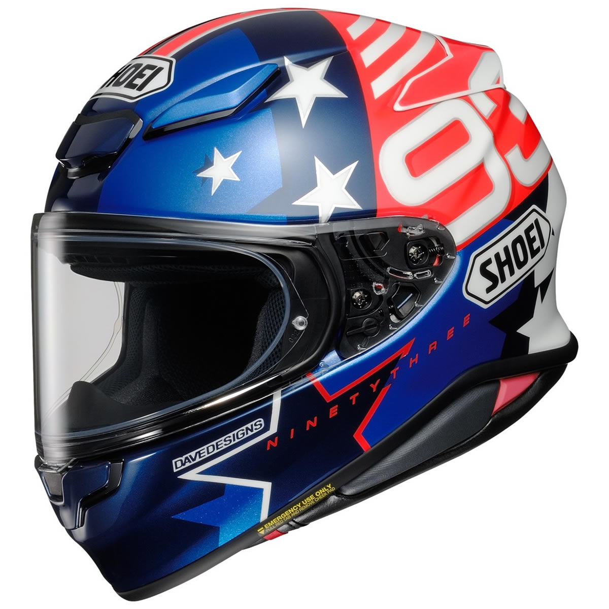 Shoei NXR2 Marquez American Spirit TC-10 Helm, blau-weiß-rot