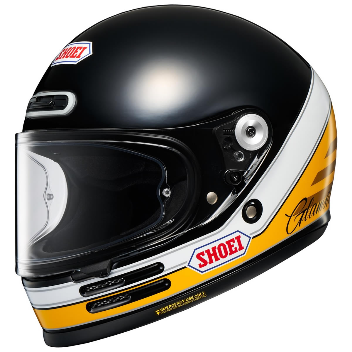 Shoei Glamster06 Abiding TC-3 Helm, schwarz-gelb-weiß