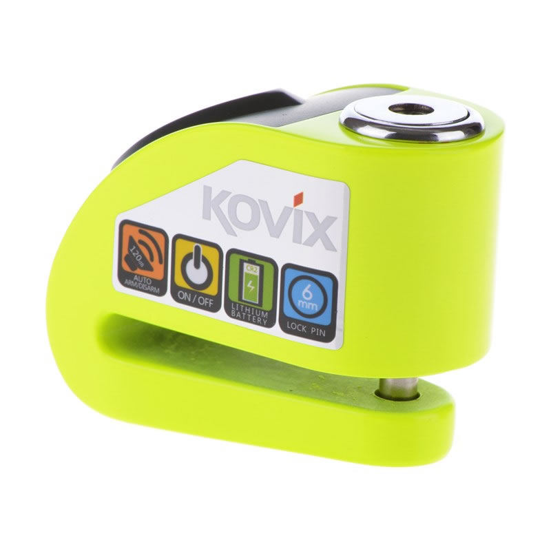 Kovix Bremsscheibenschloss KD6 mit Alarm, fluogrün, Schutzklasse 6