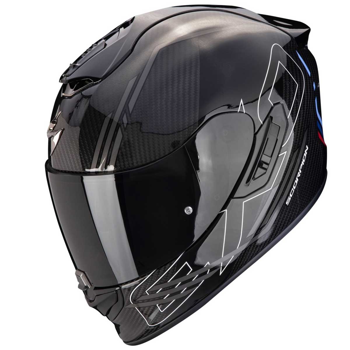 Scorpion EXO-1400 EVO II Carbon Air Reika Helm, schwarz-silber-blau