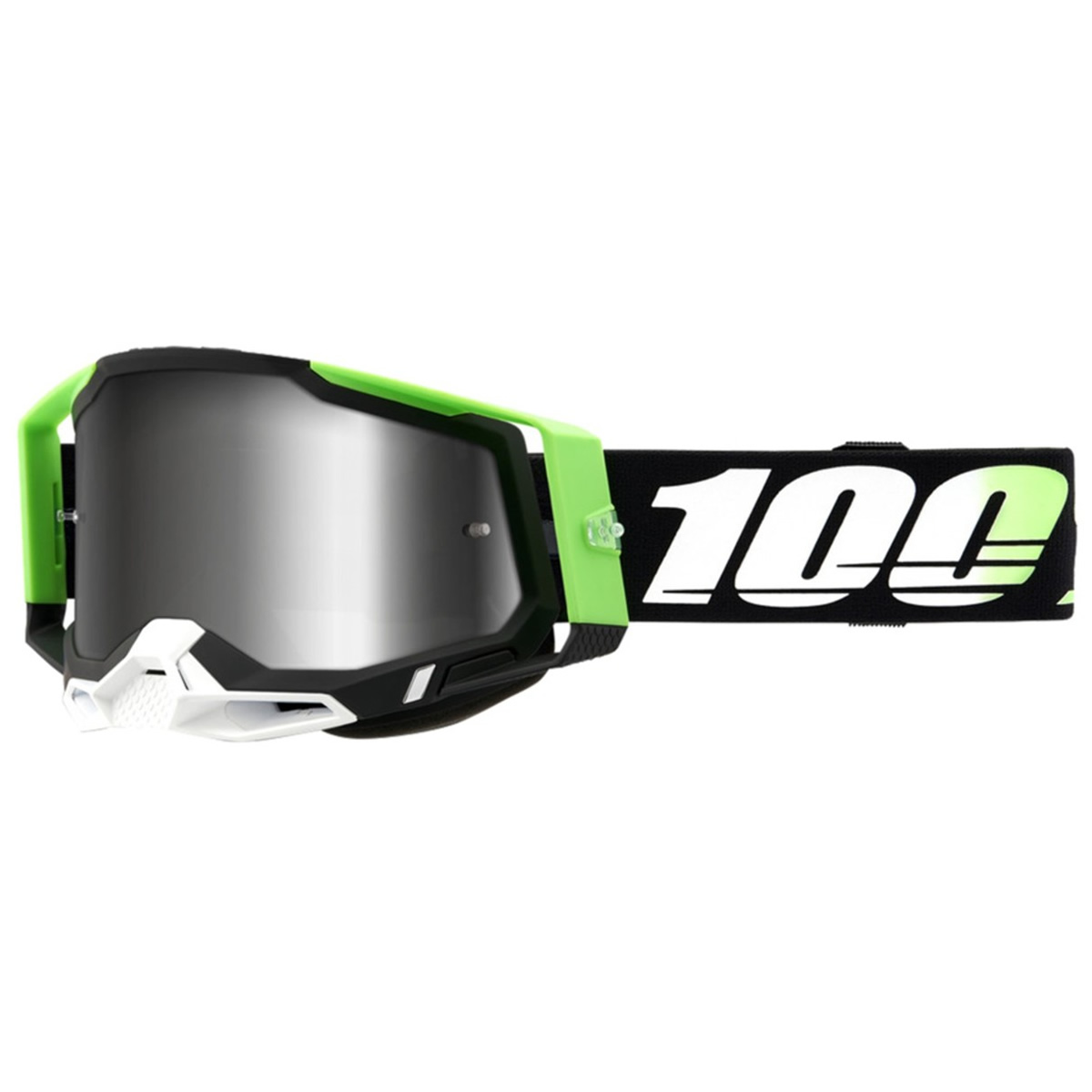 100% Crossbrille Racecraft 2 Kalkuta, schwarz-weiß-grün, silber-verspiegelt