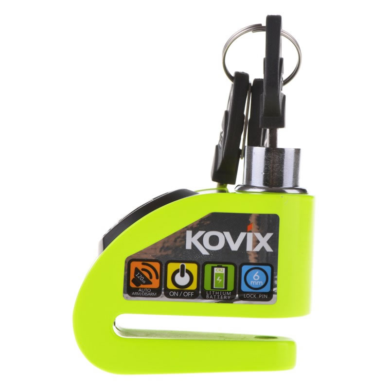 Kovix Bremsscheibenschloss KD6 mit Alarm, fluogrün, Schutzklasse 6